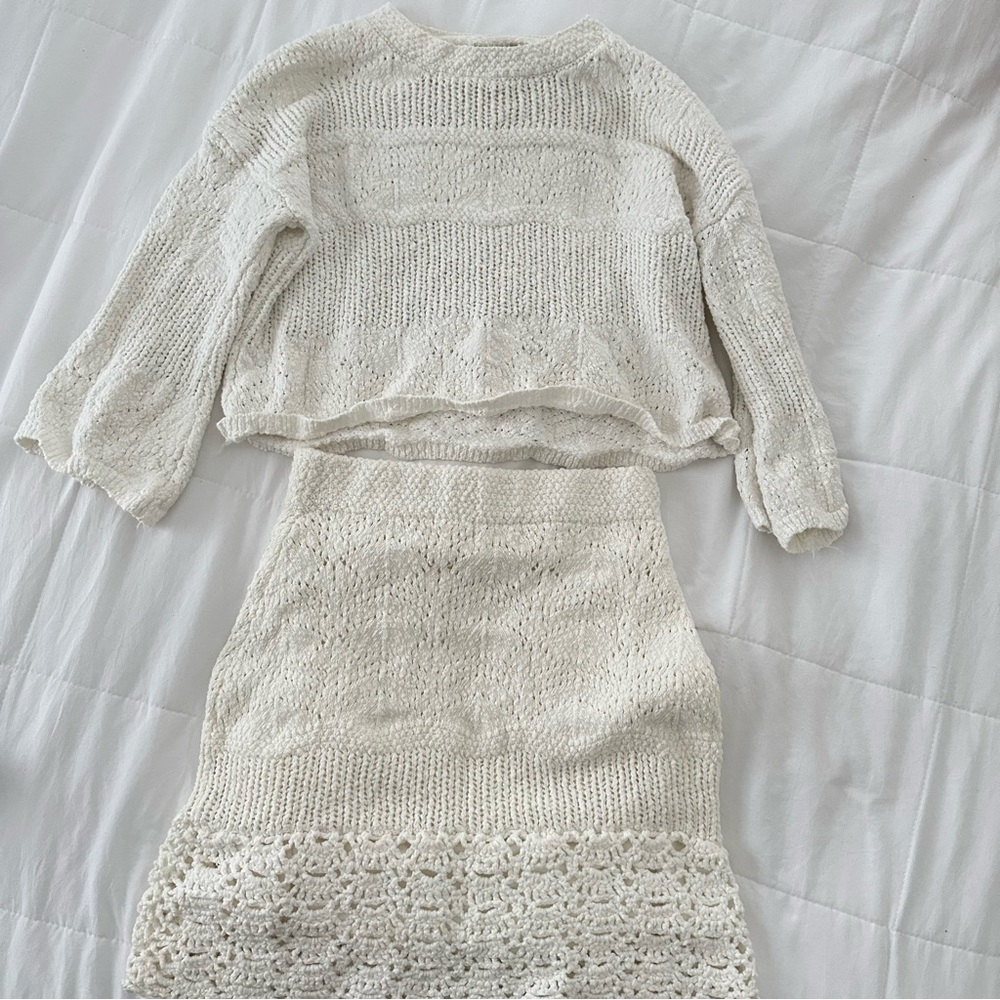 Crochet cropped sweater & skirt set